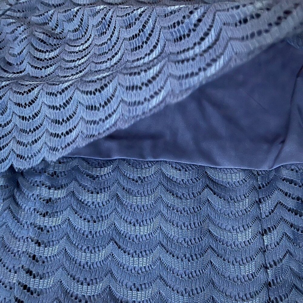 American Living Blue Lace Overlay Dress Women’s 14 Used Lined Short Sleeve - Picture 6 of 14
